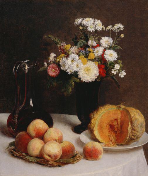 Henri Fantin-Latour Still Life with a Carafe, Flowers and Fruit Sweden oil painting art